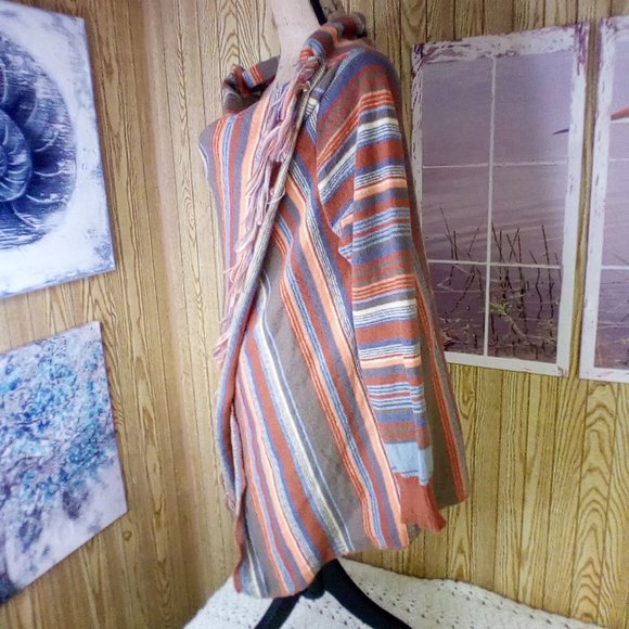 Women's Open Front Knited Tassels Slash Loose Cardigan Crew Neck Speckled Fringe - Picture 3 of 8